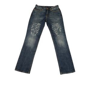 Levi's Distressed Straight Leg Jeans with Artistic Ripped Detail Medium Wash